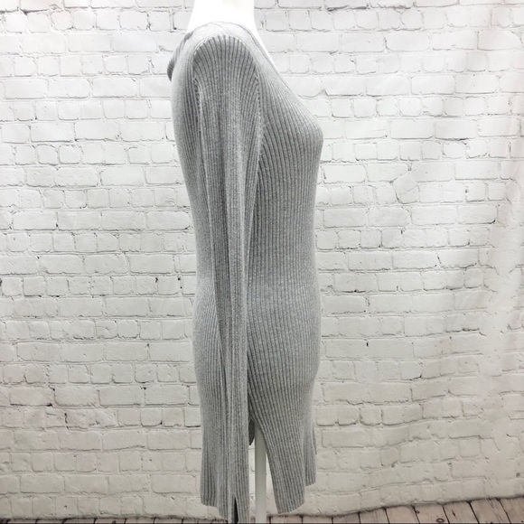 John and Jenn V Neck Ribbed Sweater Dress Size Medium Gray Bodycon - Picture 4 of 9